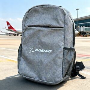 Boeing Aviation Backpack Gray Logo Laptop Travel School Lightweight Bag Airplane